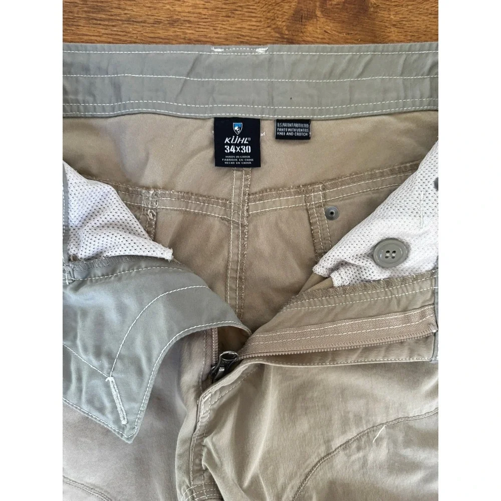 KÜHL Men's 34x30 Khaki Cargo Hiking Pants Vented Knee Crotch Hiking Tactical